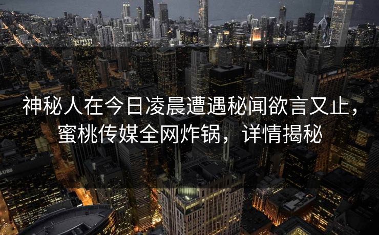 神秘人在今日凌晨遭遇秘闻欲言又止，蜜桃传媒全网炸锅，详情揭秘