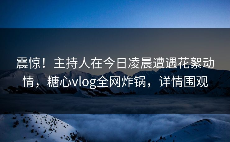 震惊！主持人在今日凌晨遭遇花絮动情，糖心vlog全网炸锅，详情围观